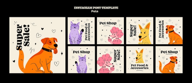 PSD modello per animali domestici dal design piatto