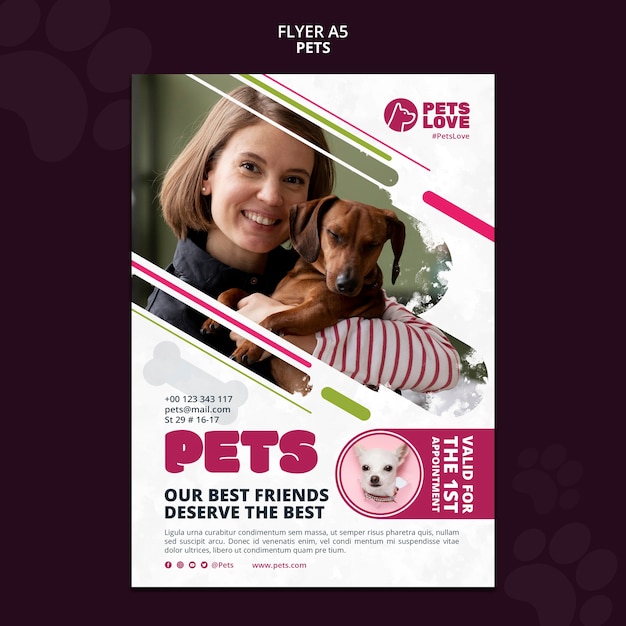 PSD flat design pets care flyer template