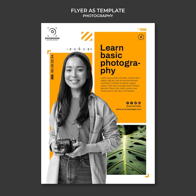 PSD flat design photography flyer template