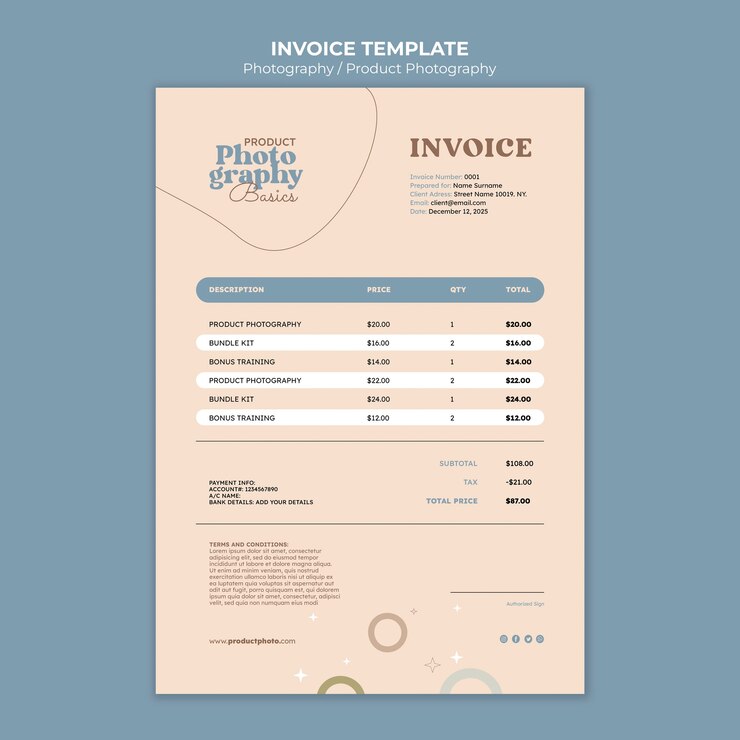PSD 평면 디자인 사진 송장 템플릿