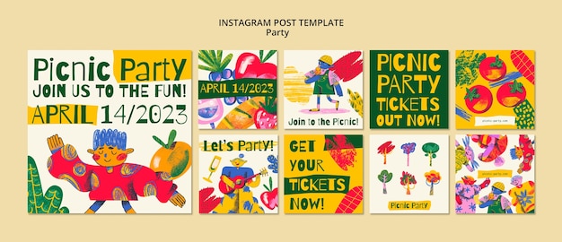 Flat design picnic party template