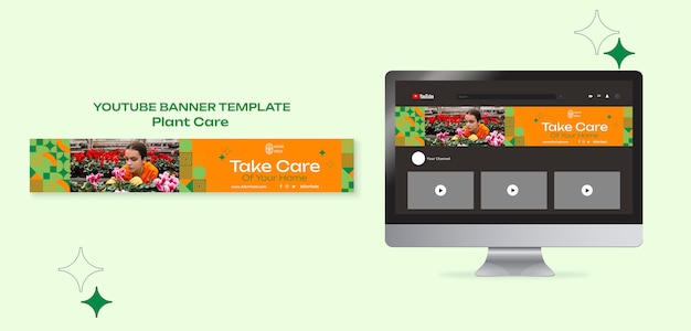フラットなデザインの植物ケア テンプレート