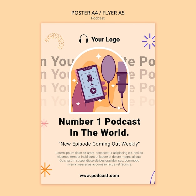 PSD flat design podcast template