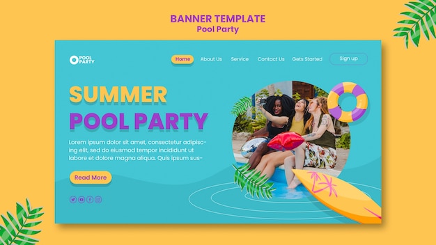 PSD flat design pool party template