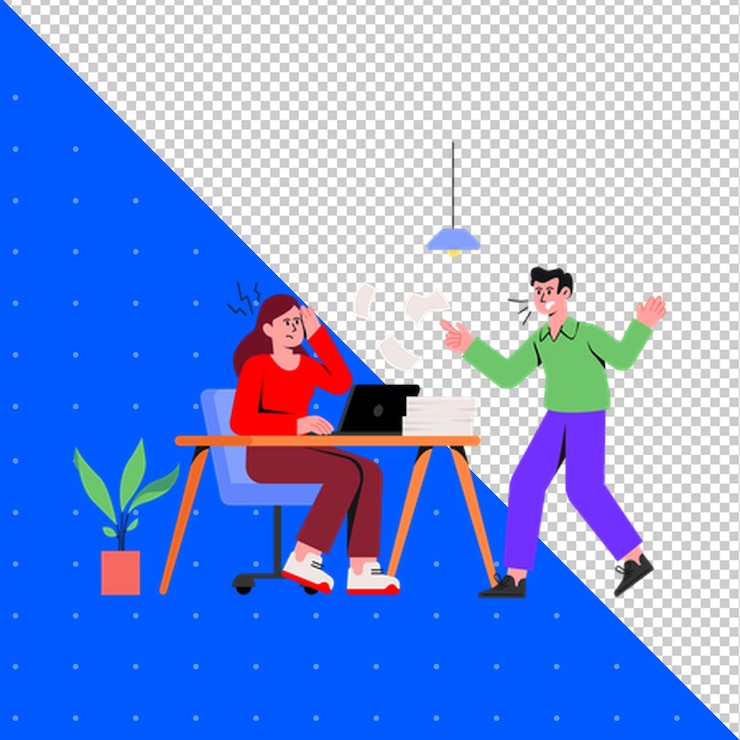 PSD 평평한 디자인 긍정적 인 작업 환경 일러스트레이션 png 투명한 배경