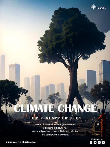 PSD Плакат с плоским дизайном и шаблон флаера об изменении климата