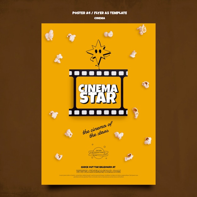 PSD flat design poster and flyer card cinema inspired template