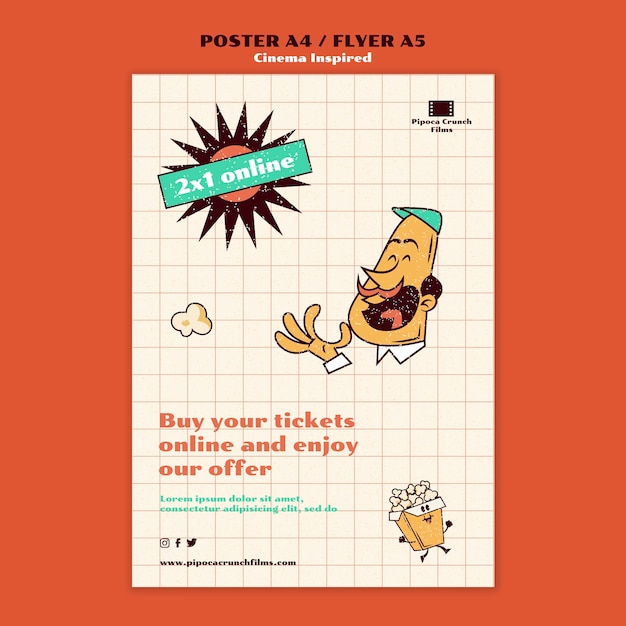 PSD flat design poster and flyer card cinema inspired template