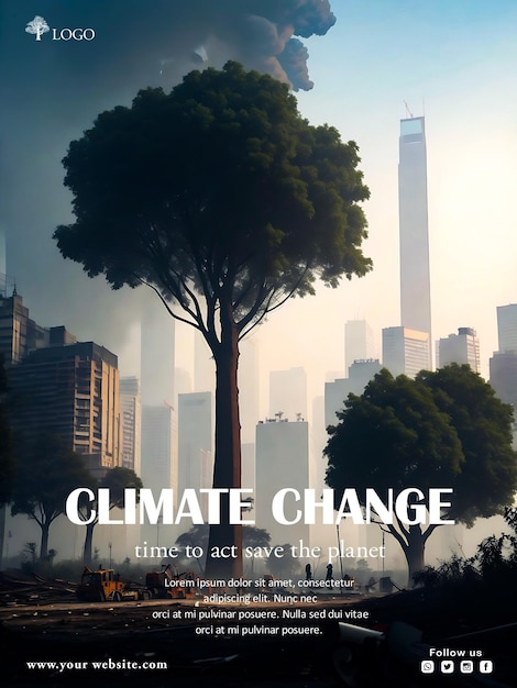 PSD flat design poster and flyer climate change template