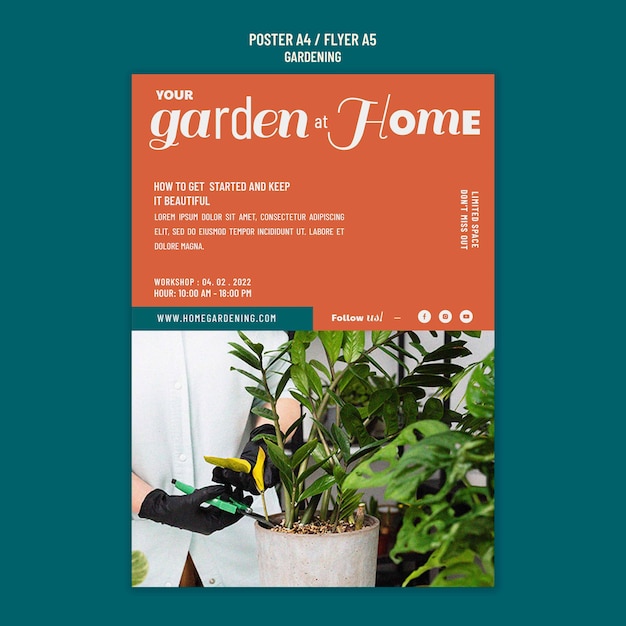 PSD flat design poster gardening template