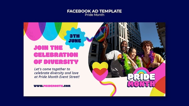 PSD flat design pride month facebook template