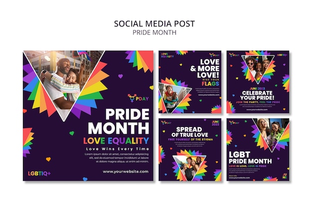 PSD flat design pride month instagram posts