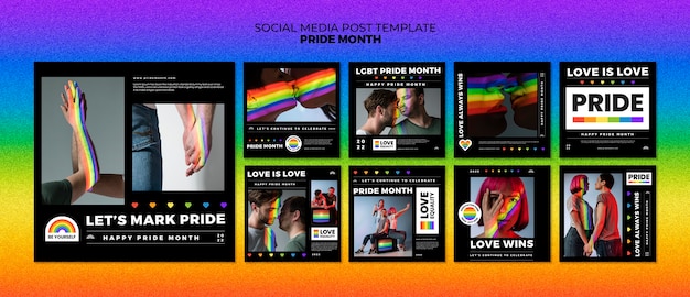 Flat design pride month instagram template