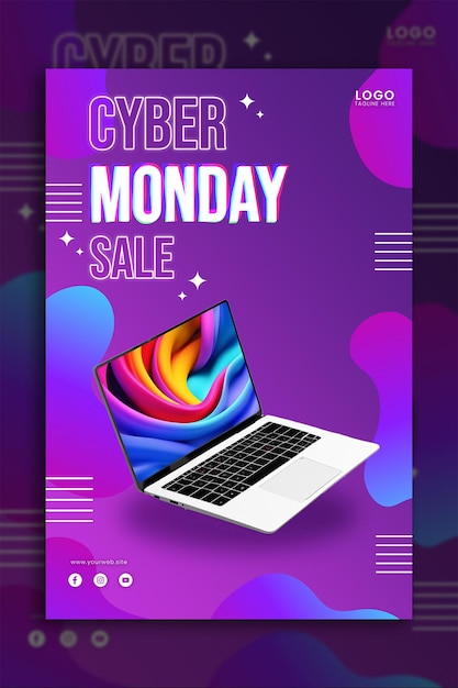 Flat design psd cyber monday sale laptop colorful swirl abstract geometric shape background