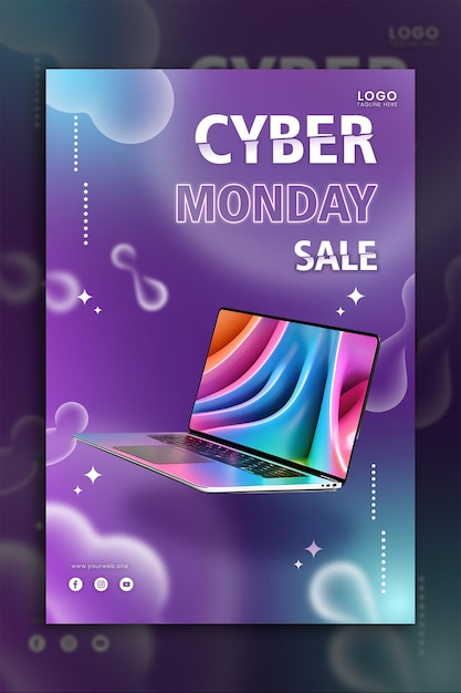 PSD disegno piatto psd cyber monday vendita laptop ondata colorata astratta forma geometrica sfondo