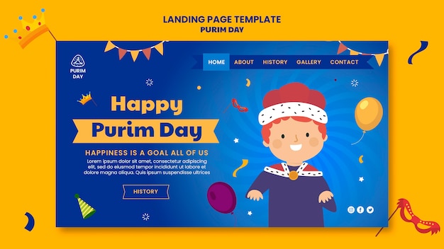 PSD flat design purim landing page template