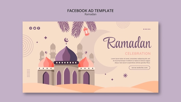 PSD modello di facebook celebrazione ramadan design piatto