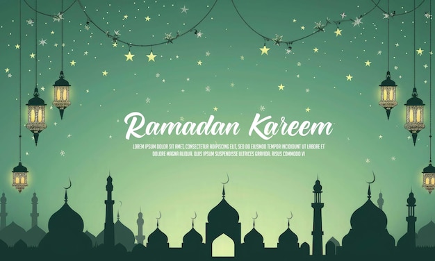 Flat design ramadan kareem background with lantern and mosque