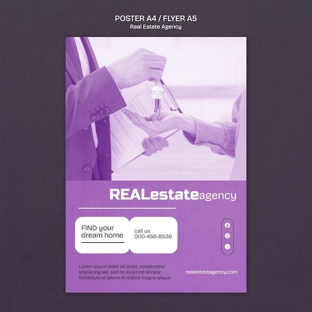 Flat design real estate poster template