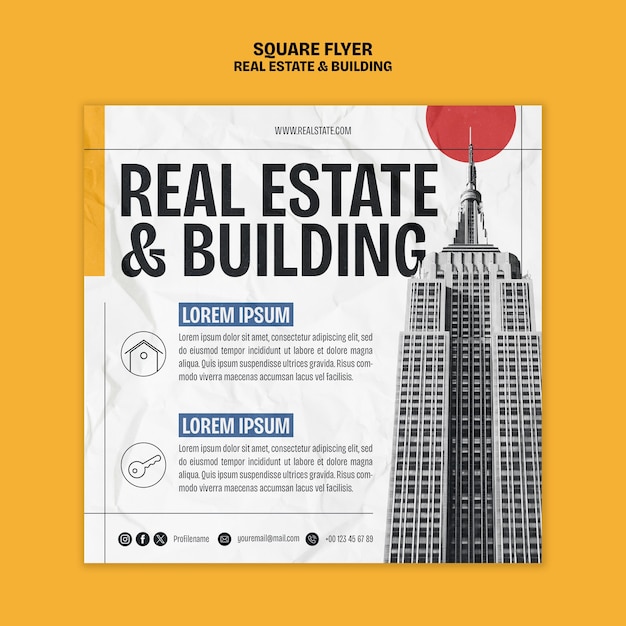 Flat design real estate square flyer template