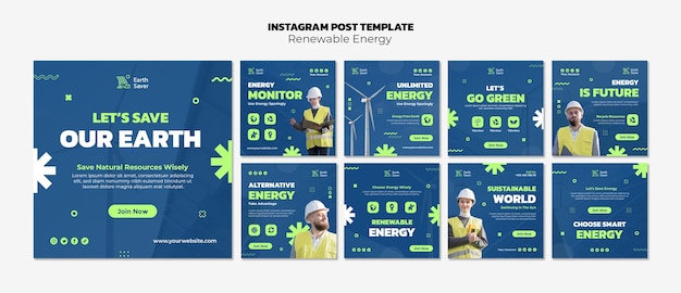 PSD flat design renewable energy instagram posts