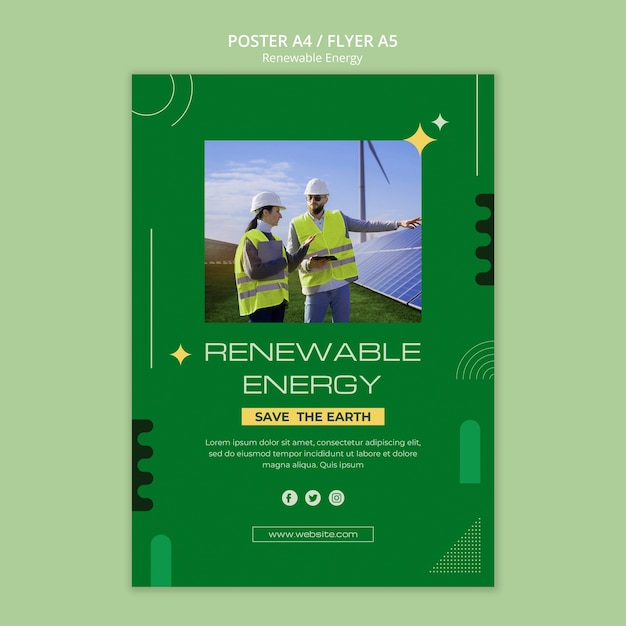 PSD フラットデザインの再生可能エネルギーテンプレート