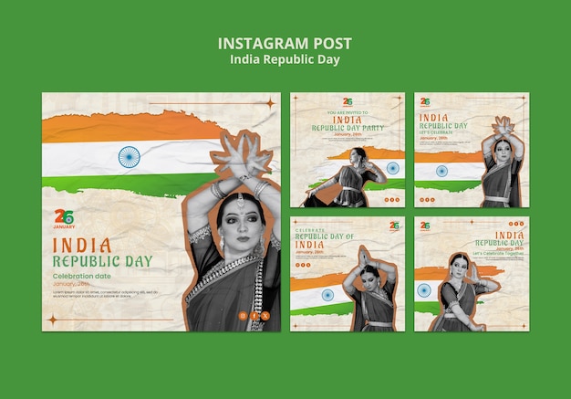 PSD flat design republic day celebration  instagram posts