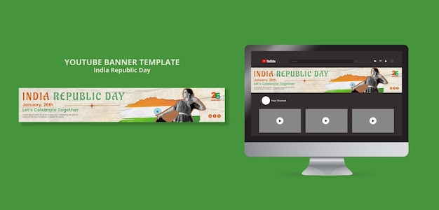 PSD flat design republic day celebration youtube banner