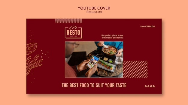 PSD modello di copertina youtube del ristorante dal design piatto