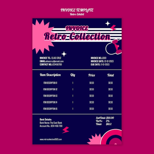 Flat design retro business card invoice