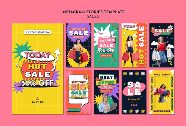 Modello di storie di instagram di vendita di design piatto