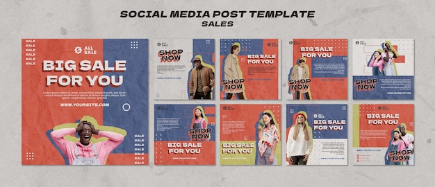 Flat design sale template of instagram posts