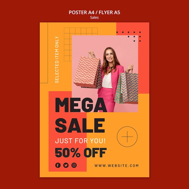 PSD flat design sales discount poster template