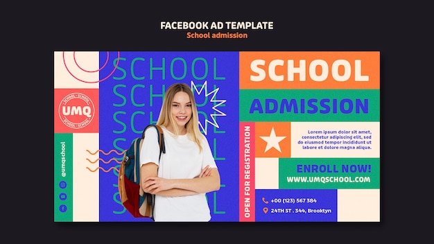 PSD flat design school admission facebook template