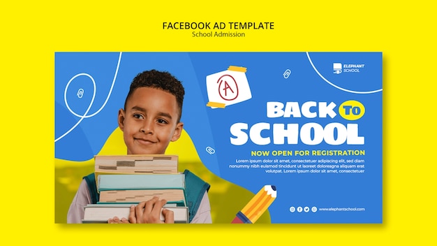 Flat design school admission facebook template