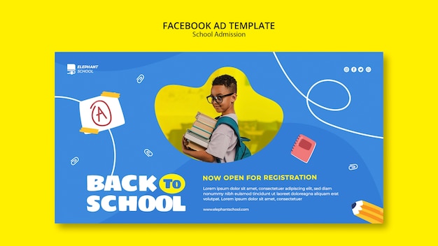 PSD flat design school admission facebook template