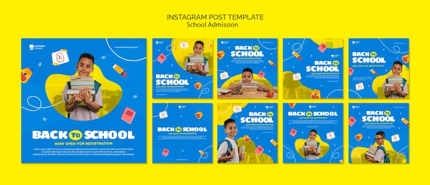 PSD flat design school admission instagram posts