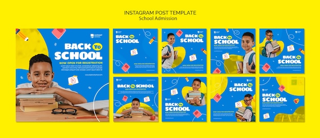Плоский дизайн постов в instagram о поступлении в школу