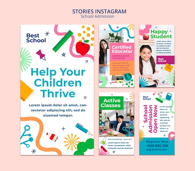 flat design school admission instagram posts
