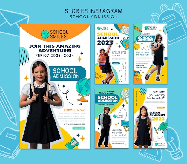 PSD flat design school admission instagram posts