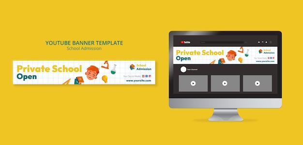 PSD flat design school admission youtube banner