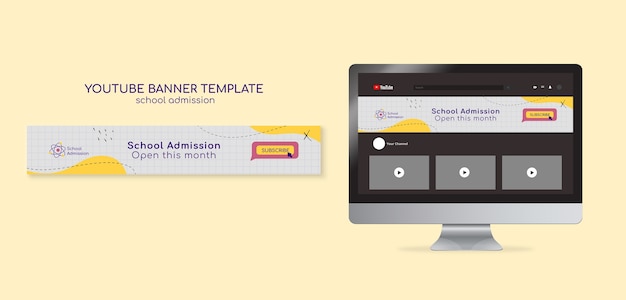 PSD flat design school admission youtube banner