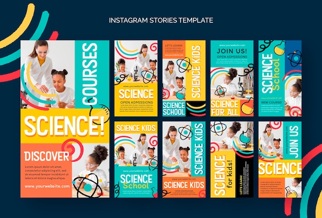 PSD storie di instagram di ricerca scientifica sul design piatto