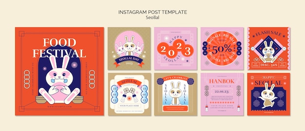 Modello di post instagram seollal design piatto