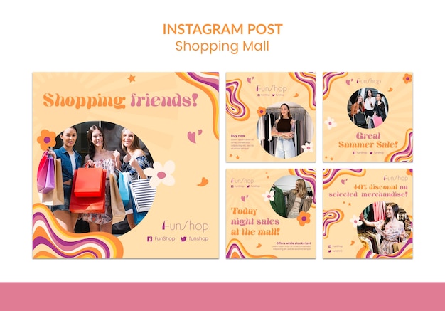 PSD flat design shopping mall  instagram posts