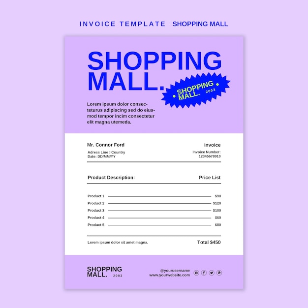 PSD flat design shopping mall invoice template