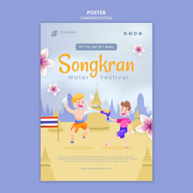 PSD modello di songkran dal design piatto