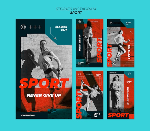 PSD flat design sport concept  instagram stories