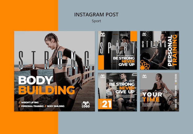 Flat design sport training instagram posts