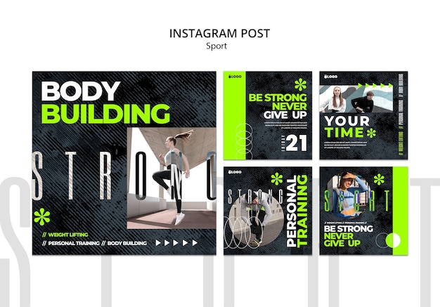 Flat design sport training instagram posts